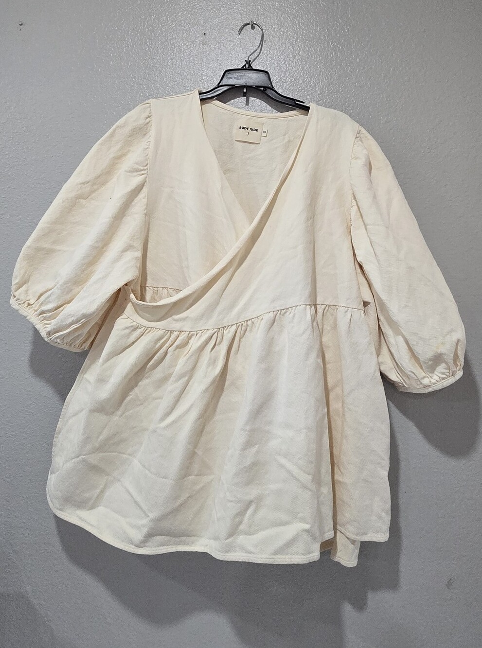Rudy Jude Cream Wrap-Style Puff Sleeve Tunic Size XXL